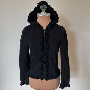 Moschino Cheap & Chic Vintage Y2K 2000s Ruffle Trim Black Zip Up Hoodie EUC Sz 4